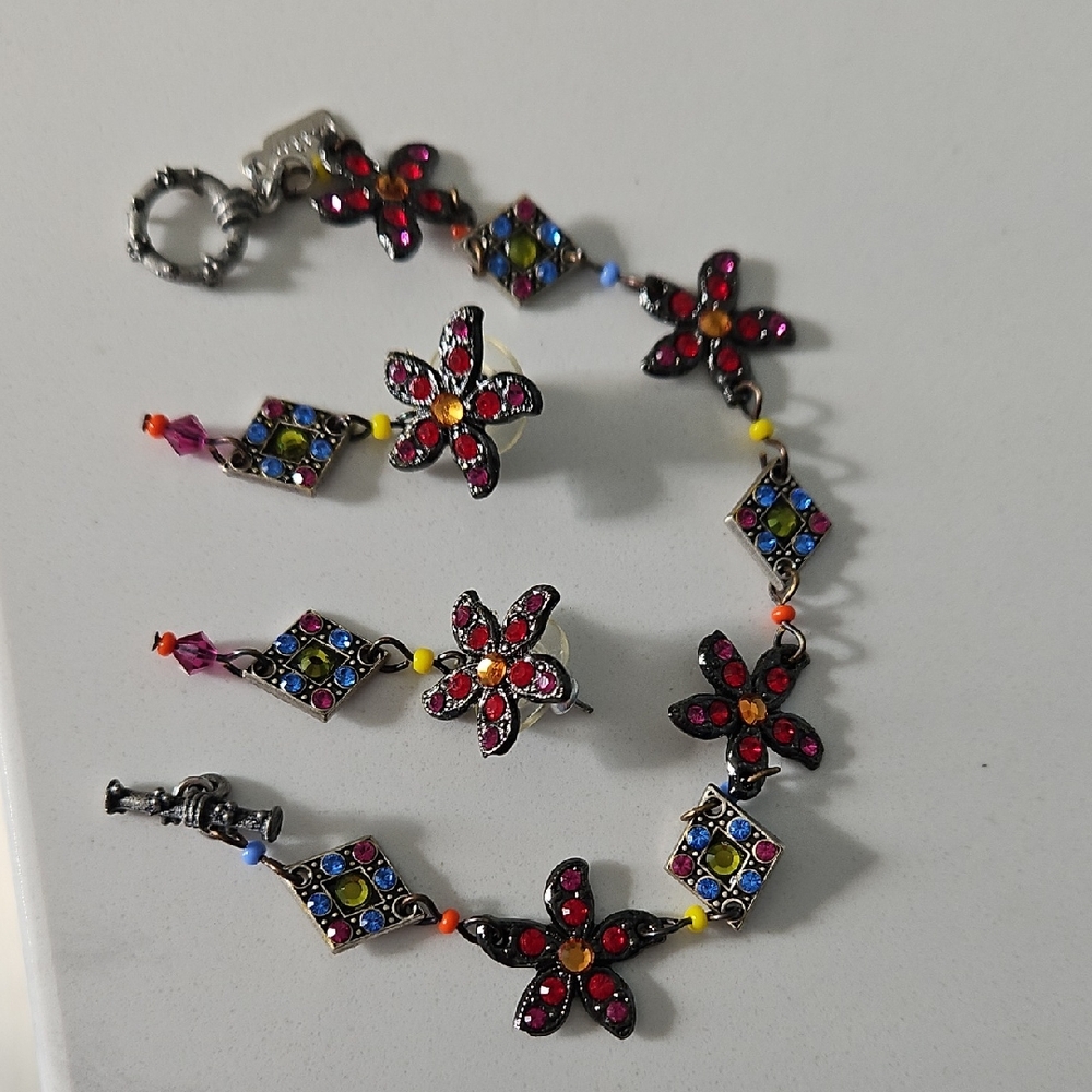 Colorful Beaded Crystal Bracelet and Earrings Set